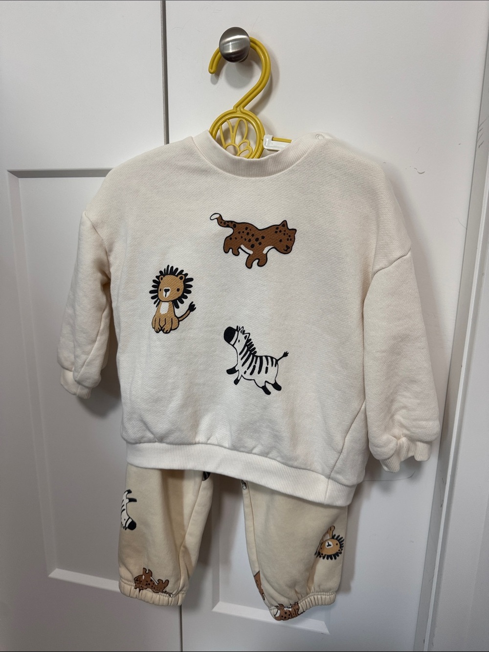 H&M Cream Kids Matching Set with Brown Animal Prints